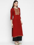 Vbuyz Women's Sequence & Solid Straight Rayon Maroon Kurta