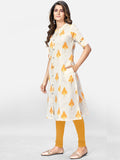 Vbuyz Women's Printed A-Line Cotton Beige Kurta