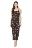 Women's Crepe Floral Print Shoulder Strap Straight Jumpsuit